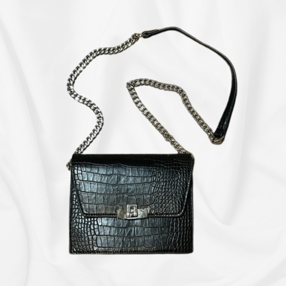 EXPRESS Crocodile Print Crossbody Purse in Black